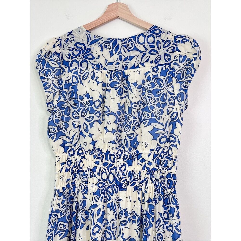 Current Air Blue White Floral Balloon Hem Midi Dress Smocked Waist Pockets Sz M - Picture 7 of 12